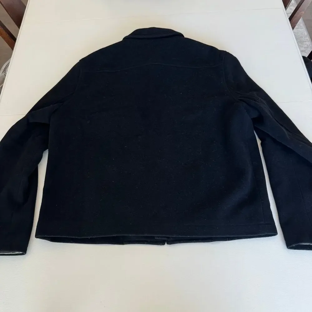 Vintage Banana Republic Men's Wool Cashmere Black Full Zip Collared Coat Large